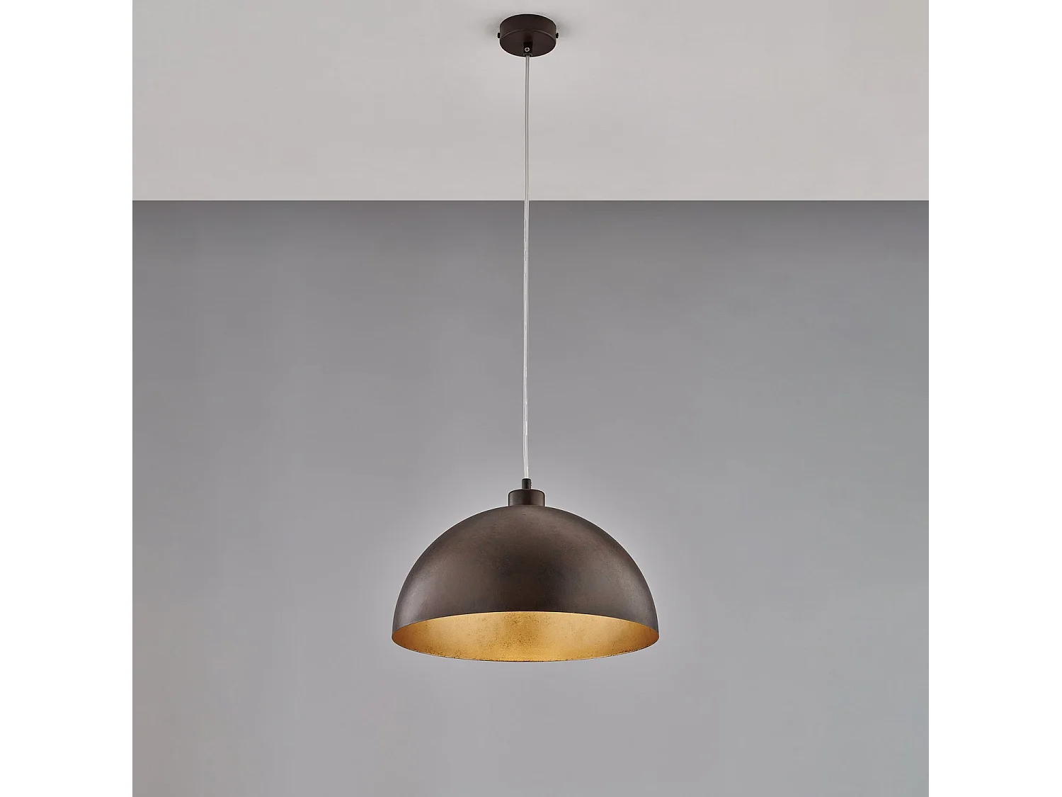 Sospensione Industrial 1 Luce Marcus In Ferro Laccato Ruggine E Oro Diam 35