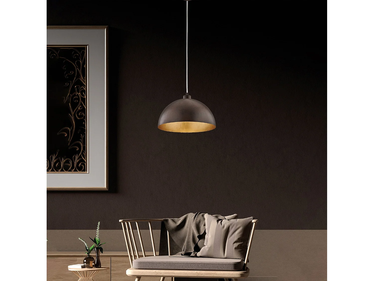 Sospensione Industrial 1 Luce Marcus In Ferro Laccato Ruggine E Oro Diam 35