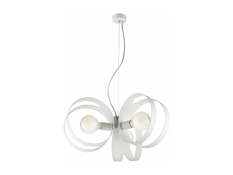 Suspension Peter fer blanc, bandes découpées laser, câble acier réglable, 3 lumières d.48 cm, style épuré élégant