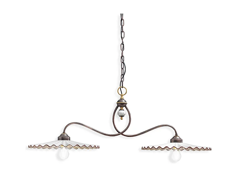 Lampadario Classico L'Aquila Metallo E Ceramica Nero Sfumato Rame 2 Luci E27