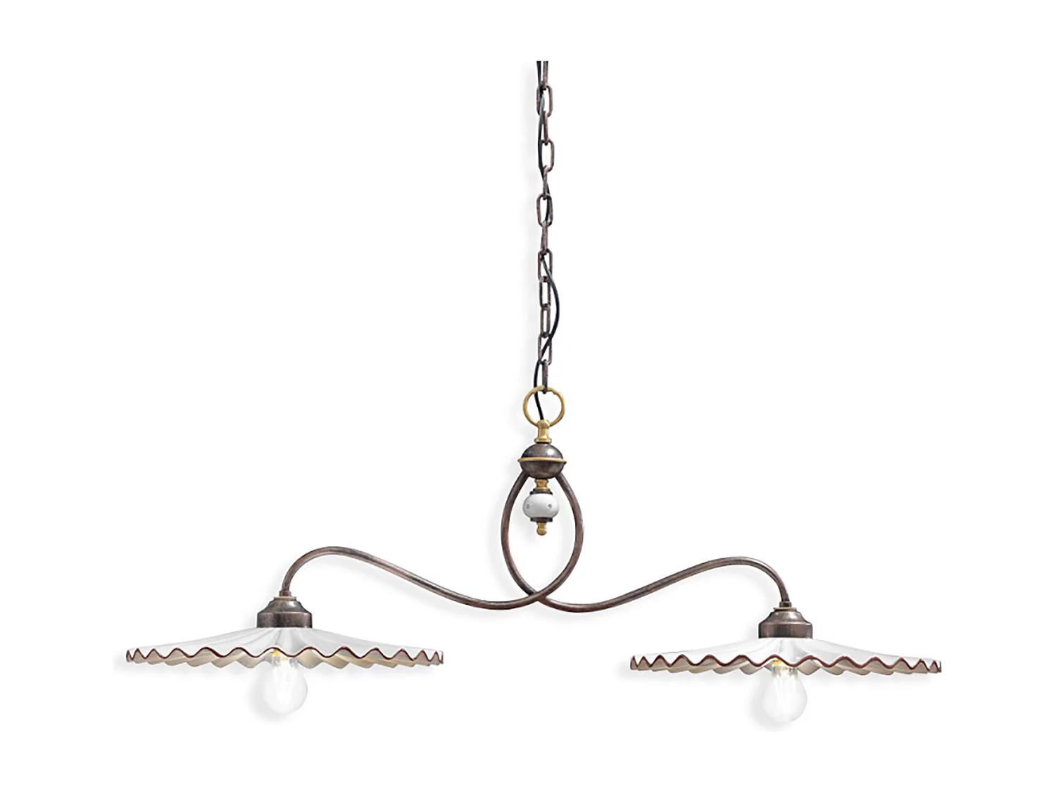 Lampadario Classico L'Aquila Metallo E Ceramica Nero Sfumato Rame 2 Luci E27