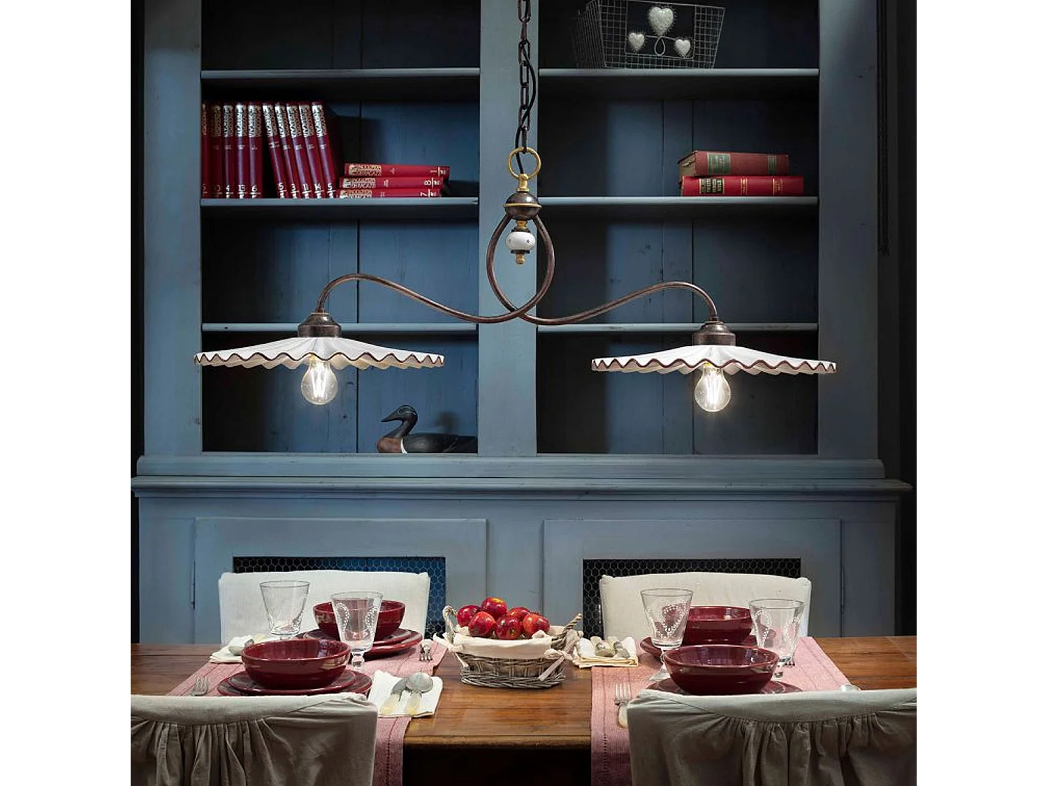 Lampadario Classico L'Aquila Metallo E Ceramica Nero Sfumato Rame 2 Luci E27