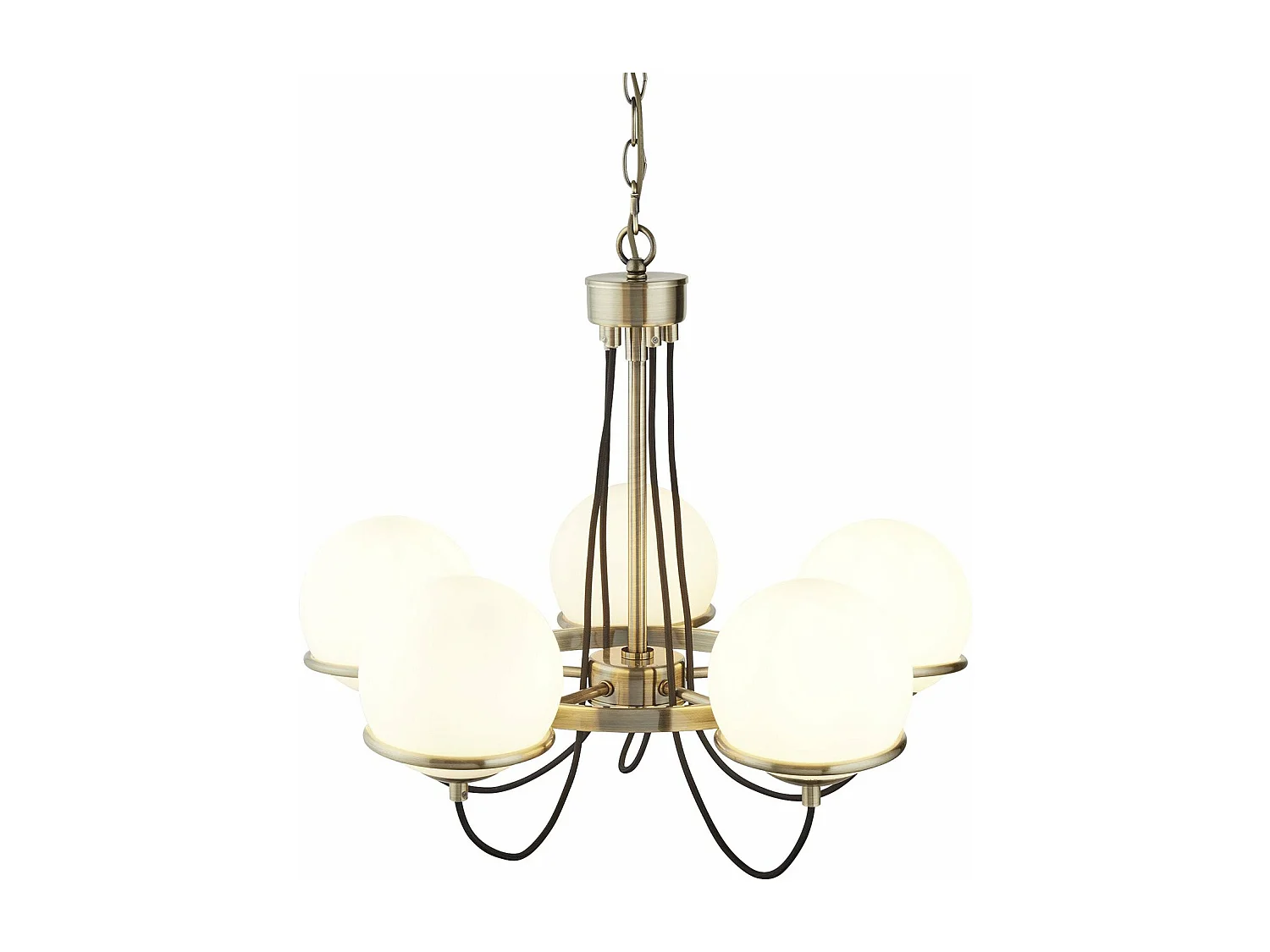 Lampadario Contemporaneo Sfera Acciaio Ottone Vetro 5 Luci E14