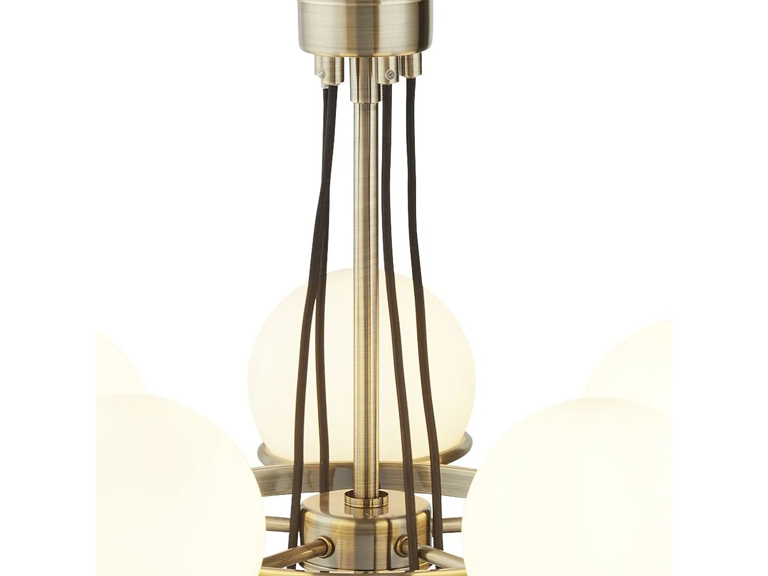 Lampadario Contemporaneo Sfera Acciaio Ottone Vetro 5 Luci E14