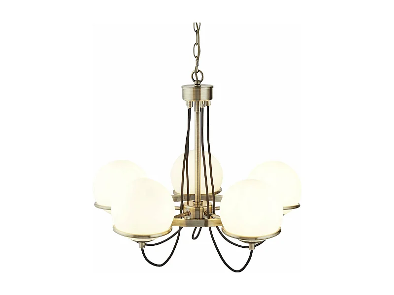 Lampadario Contemporaneo Sfera Acciaio Ottone Vetro 5 Luci E14