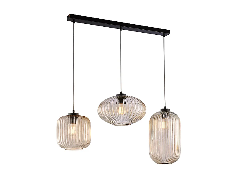 Belight -  Glamour - Schiene schwarz, Glas amber mit Streifendekor, L83x30, 3-flammig - BL322-BIN3-AM