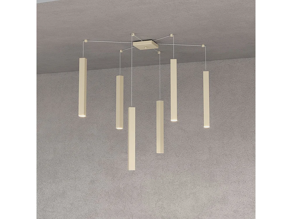 Square Tube Sospensione 6 Luci Sabbia Cavo Cm.250 Con Base