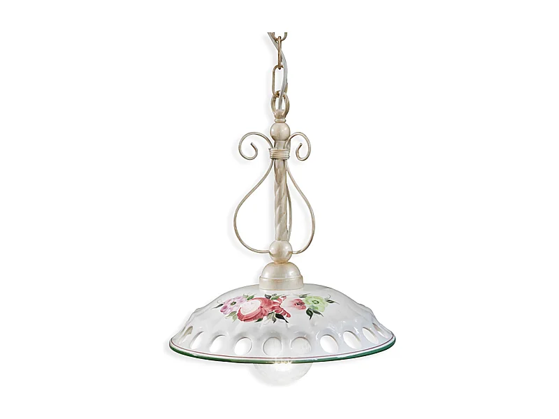 Lampadario Classico Napoli Metallo E Ceramica Bianco Sfumato Oro 1 Luce E27