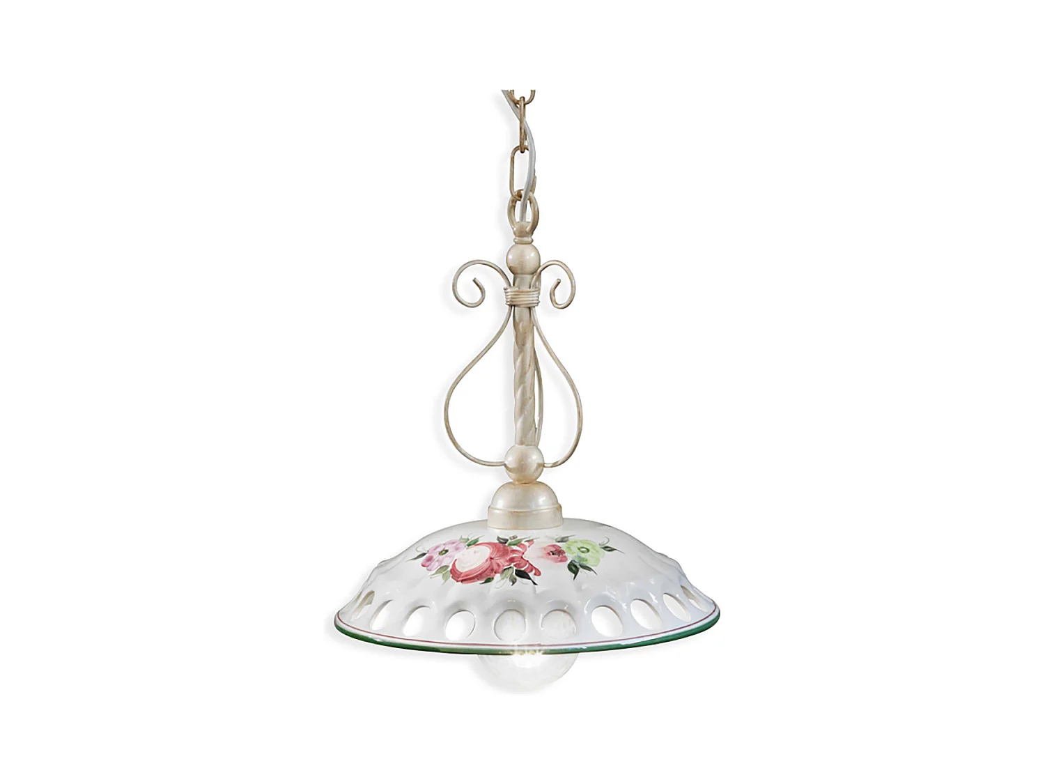 Lampadario Classico Napoli Metallo E Ceramica Bianco Sfumato Oro 1 Luce E27
