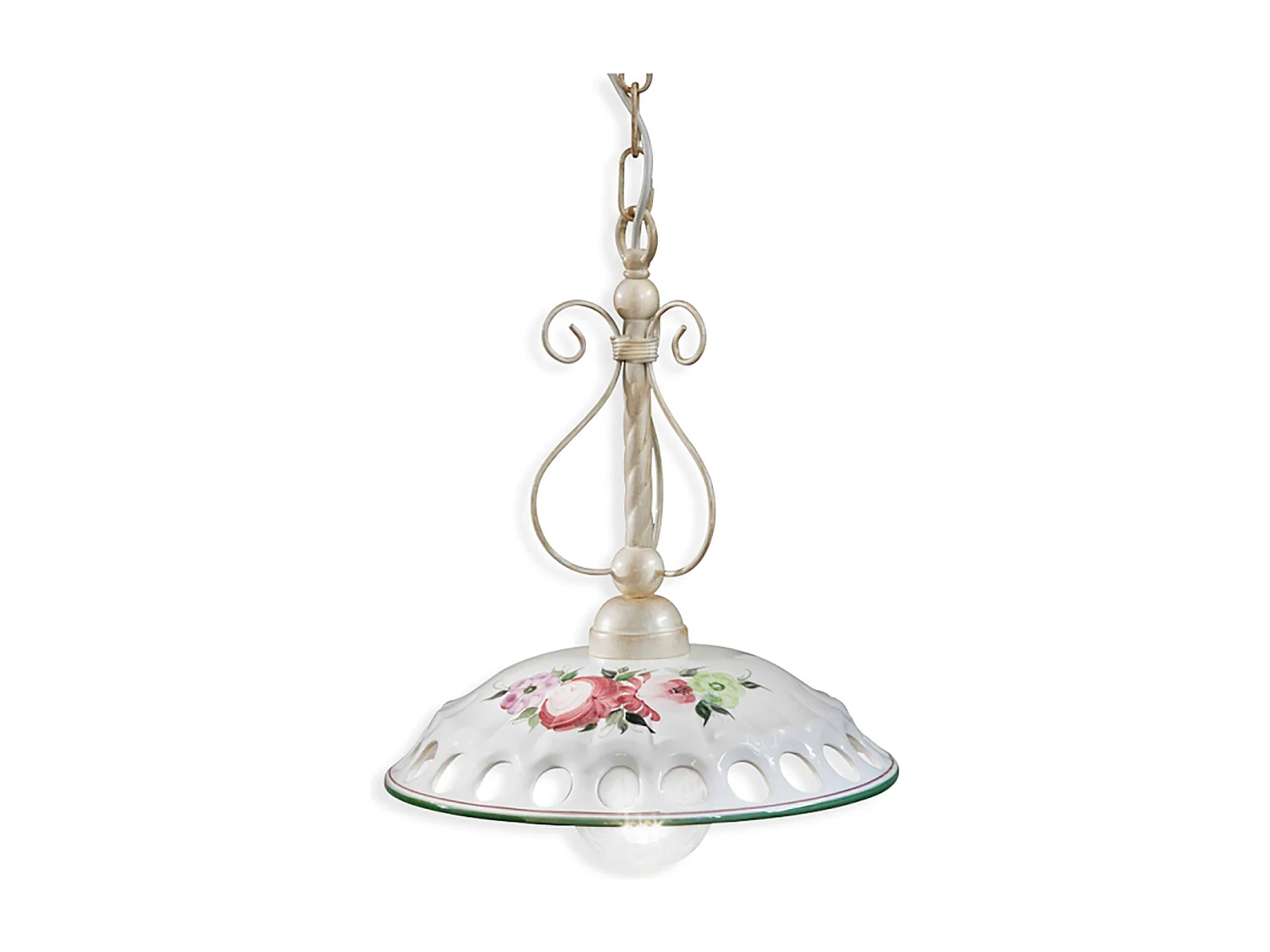 Lampadario Classico Napoli Metallo E Ceramica Bianco Sfumato Oro 1 Luce E27