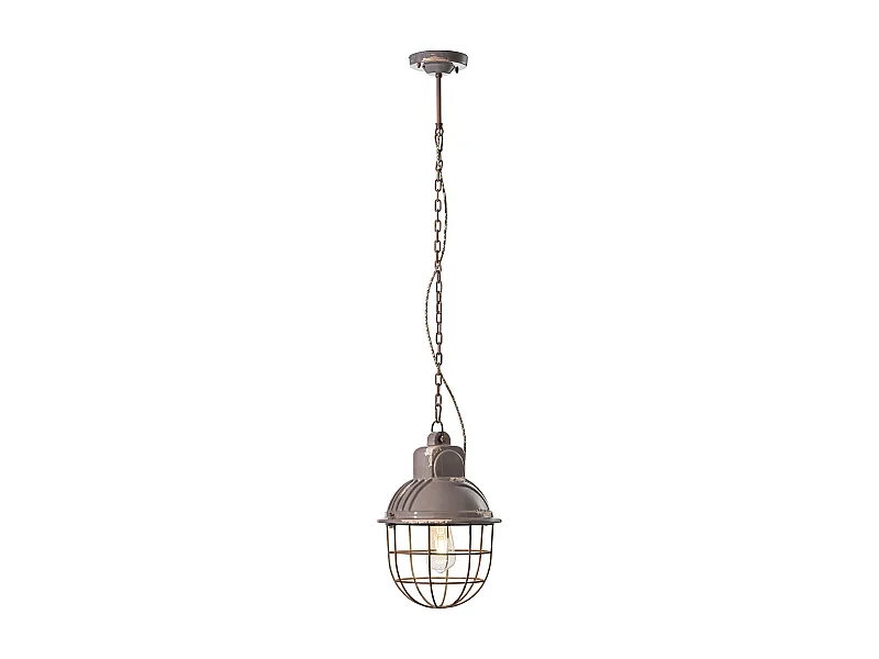 Lampadario Industrial Ferro E Ceramica Con Rete Vintage Tortora 1 Luce E27 26Cm
