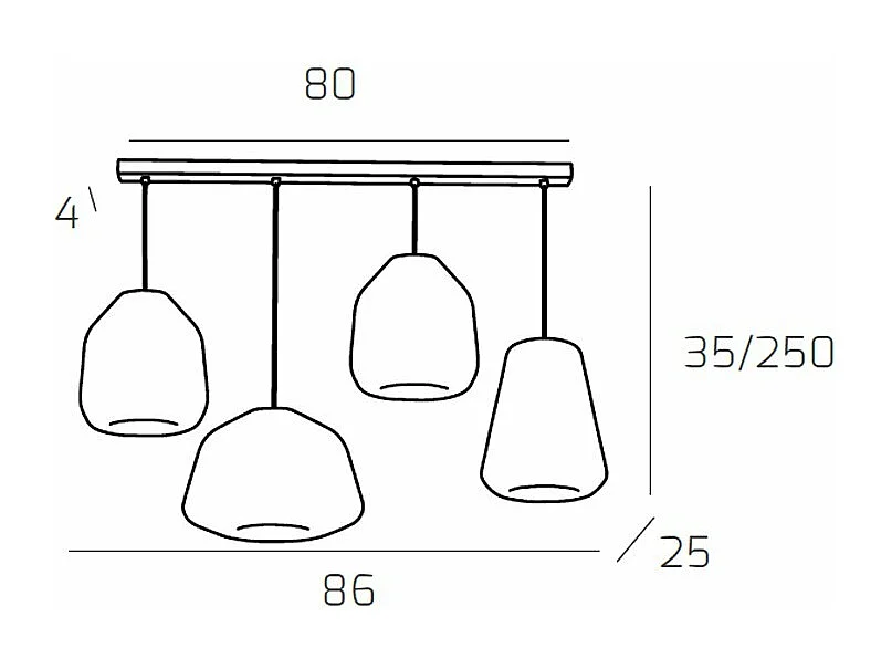 Sospensione Cromo 4 Luci Rettangolare Alpha Am + Beta Tr + Beta Am + Gamma Tr