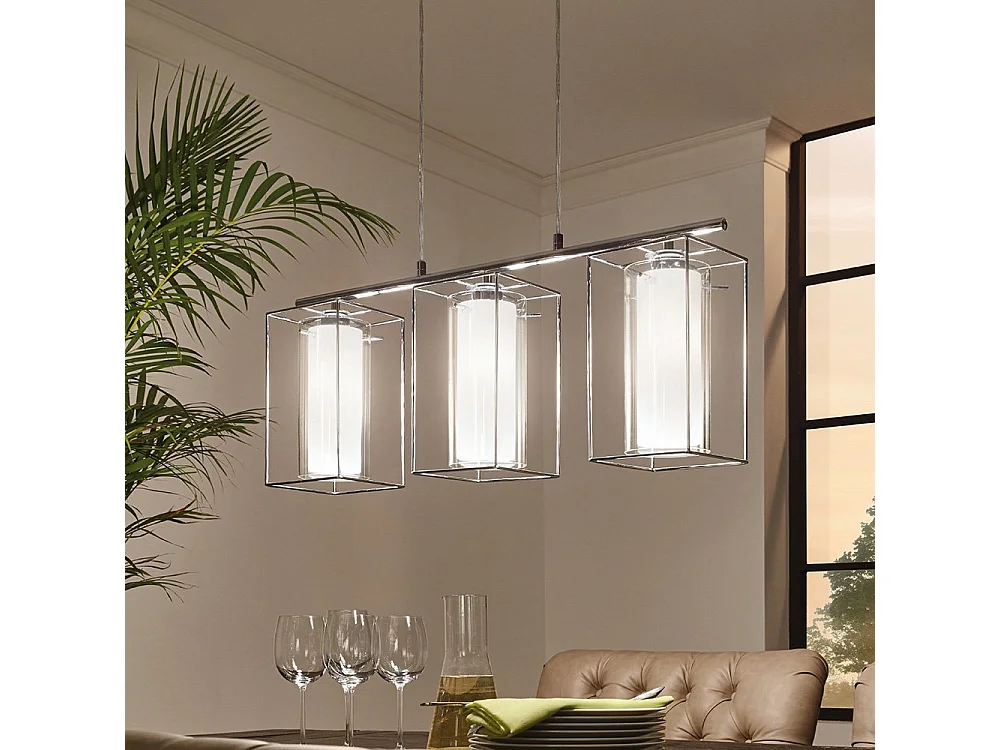 Lampadario Industrial Loncino 3 Luci Acciaio Cromo