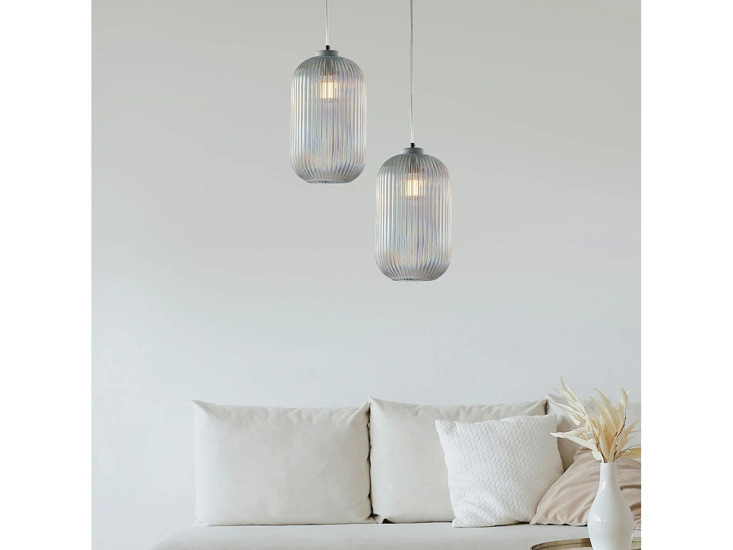 Belight -  Krizia – Pendelleuchte weiß, Glas transparent mit Streifendekor, Ø20, 1-flammig – BL310-S1-TR