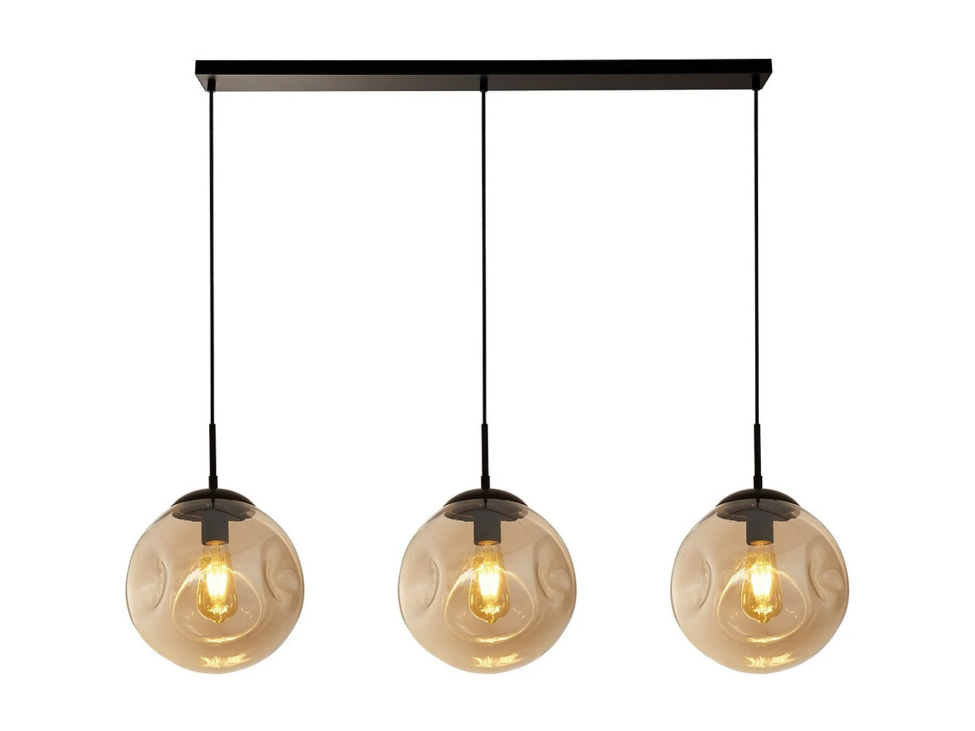 Searchlight Punch Lampadario a 3 barre luminose, nero, vetro punzonato champagne