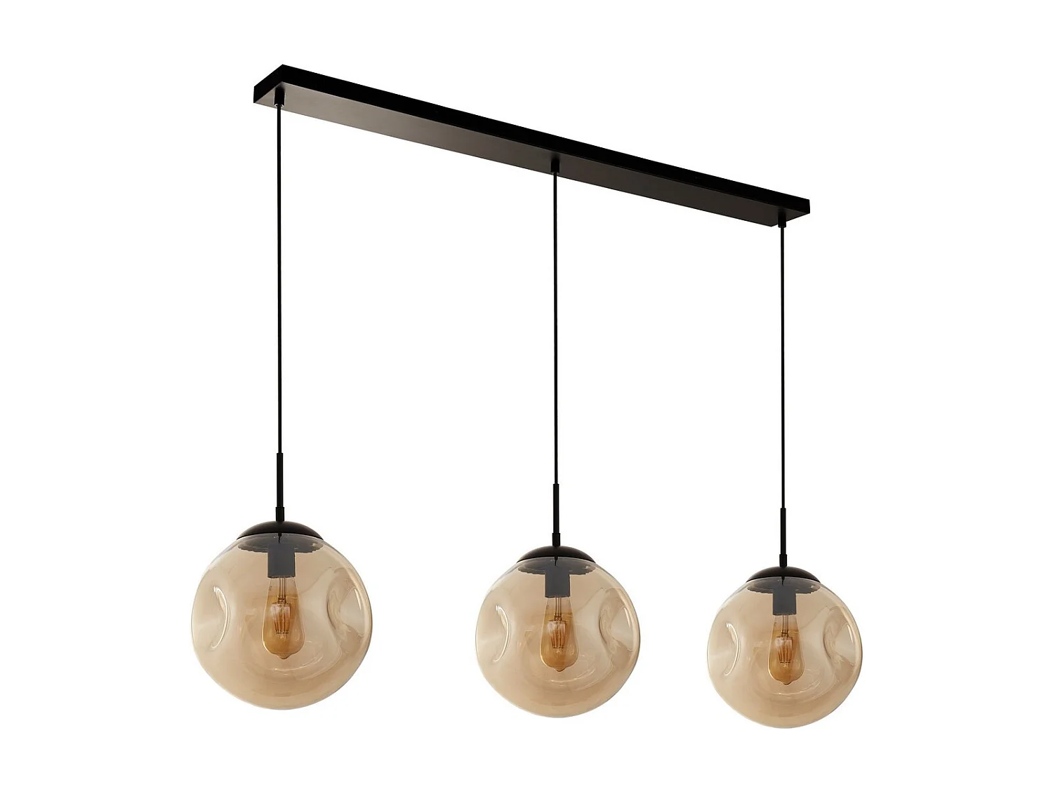 Searchlight Punch Lampadario a 3 barre luminose, nero, vetro punzonato champagne