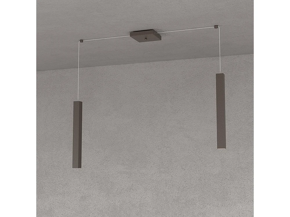 Square Tube Sospensione 2 Luci Marrone Cavo Cm.250 Con Base
