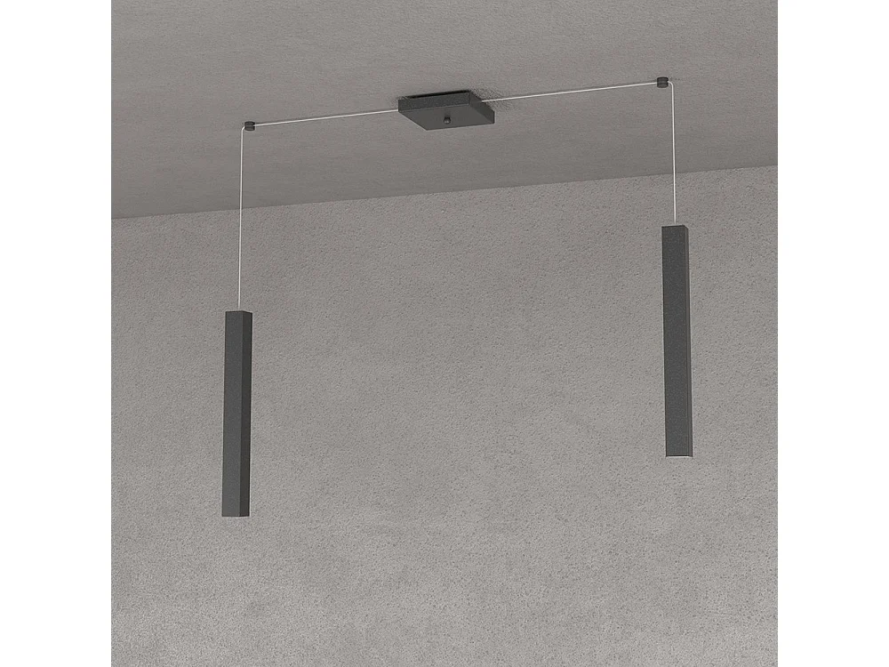 Square Tube Sospensione 2 Luci Nero Cavo Cm.250 Con Base