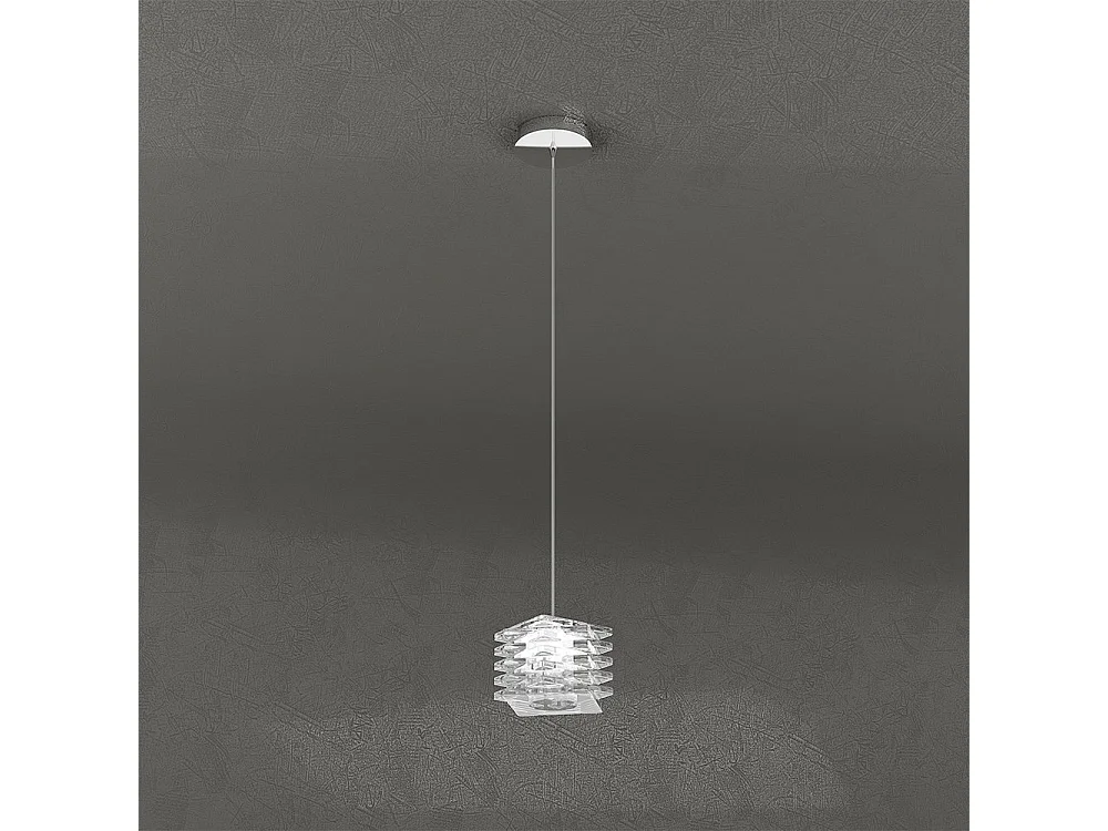 Sospensione Contemporanea Rubik Metallo Cromo Diffusore Cristallo 1 Luce G9
