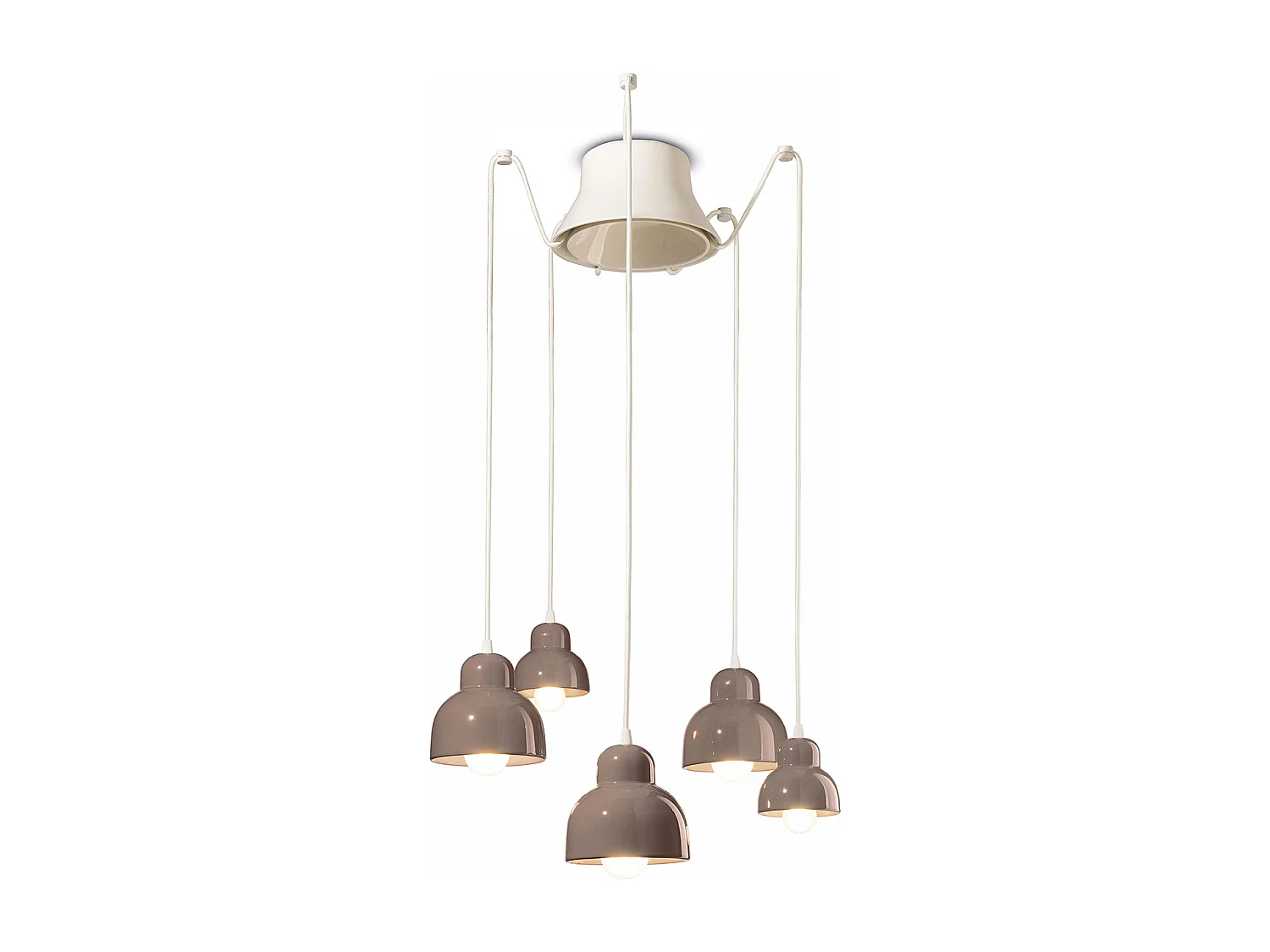 Lampadario Vintage Decò Berimbau Ceramica Marrone Moka 3 Luci E27