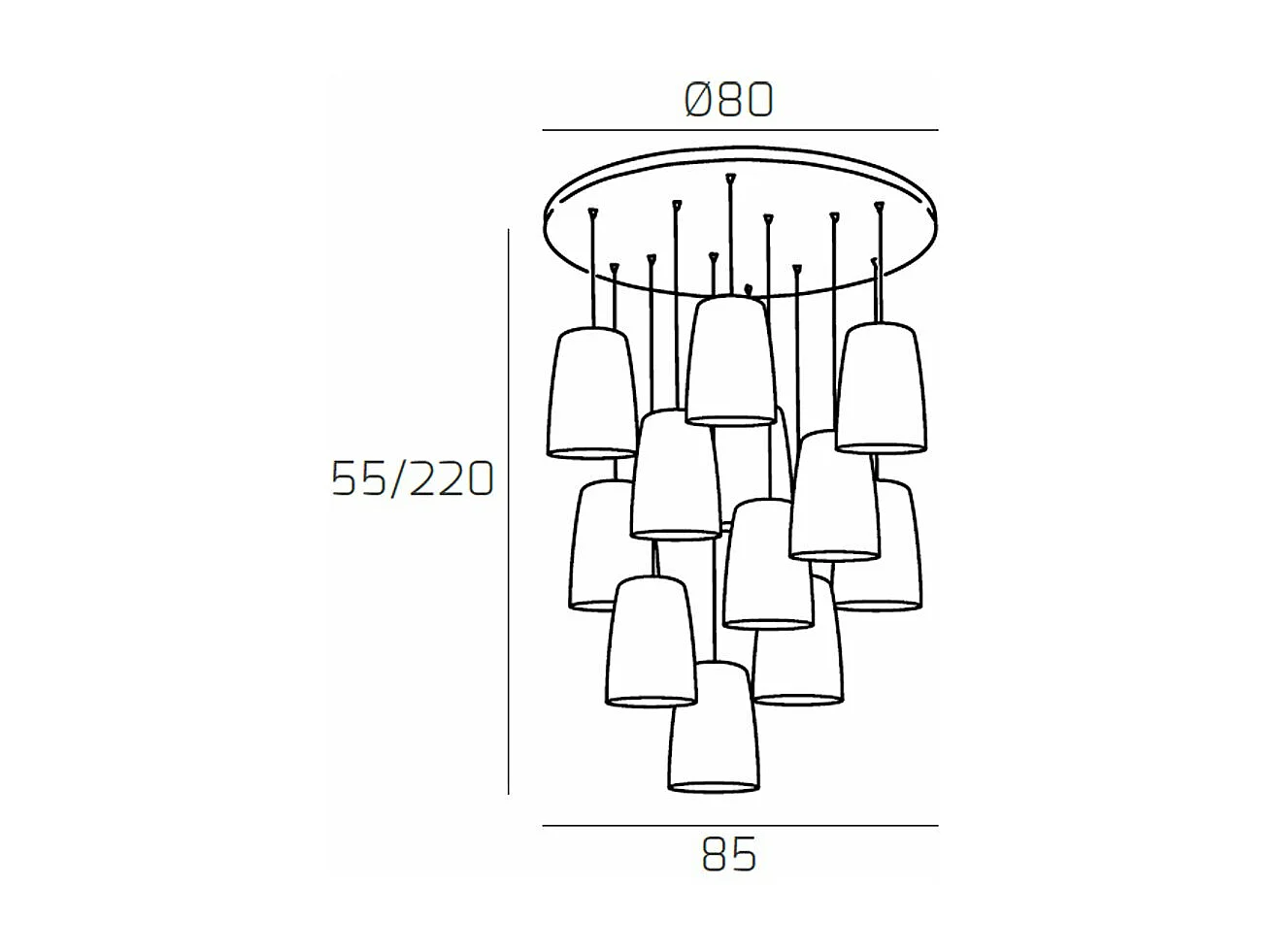 Sospensione Cromo Tonda 12 Luci (6 Ra + 6 Cr)