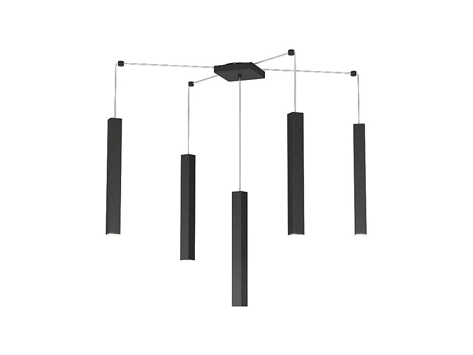 Sospensione Moderna Square Tube Metallo Nero 5 Luci Gu10