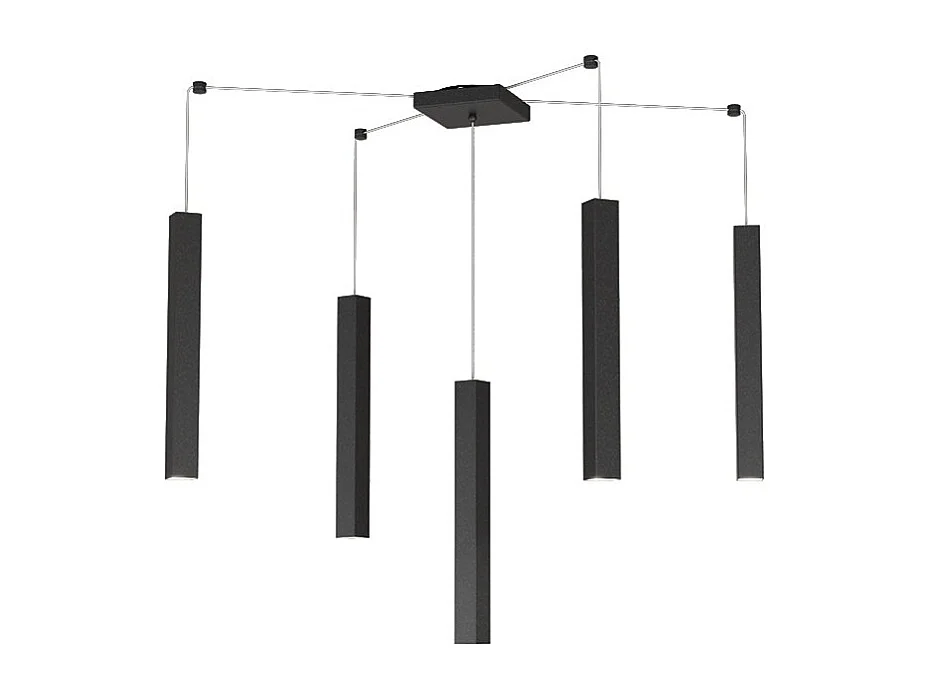 Square Tube Sospensione 5 Luci Nero Cavo Cm.250 Con Base