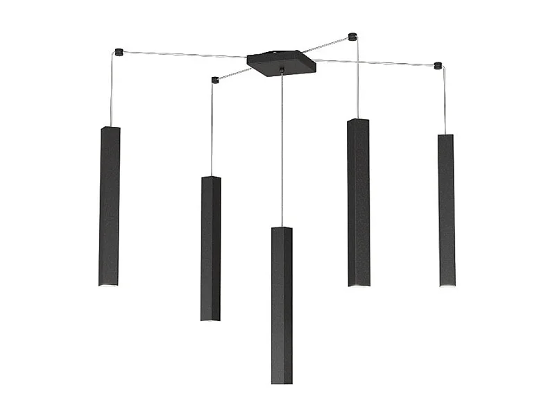 Square Tube Sospensione 5 Luci Nero Cavo Cm.250 Con Base