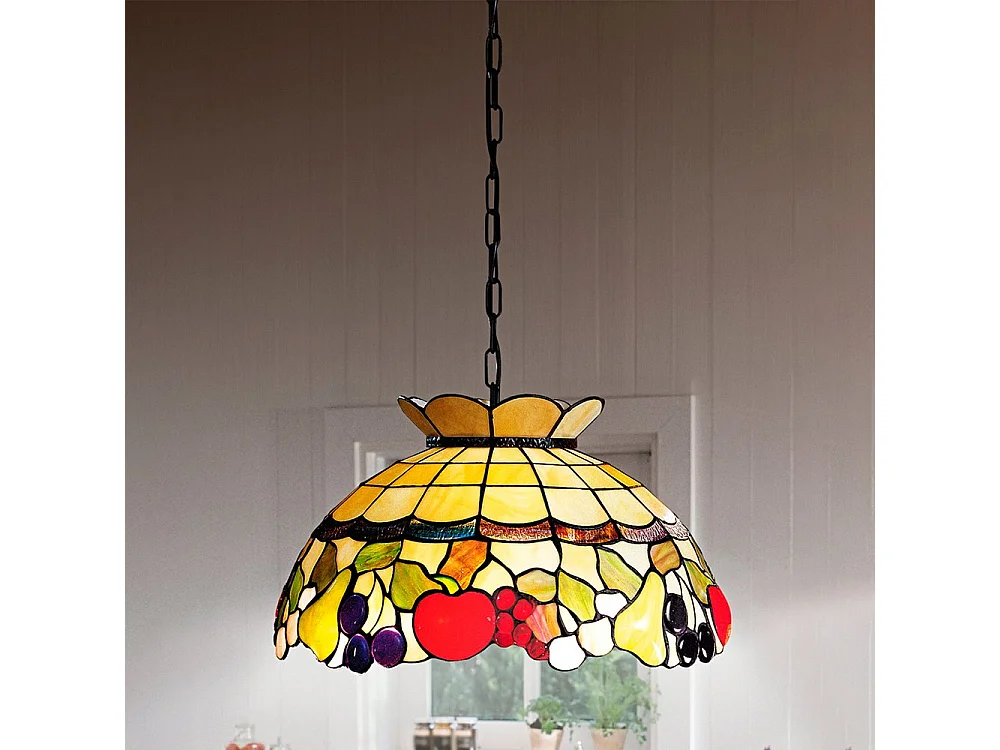 Sospensione Tiffany Vetro Multicolor Con Catena D.55 Cm