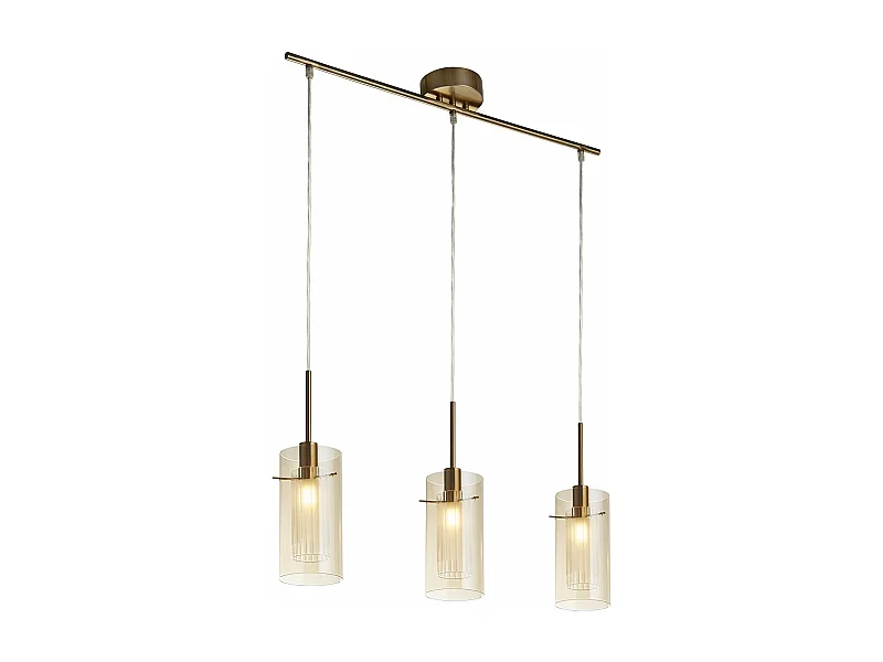 Lampadario Contemporaneo Duetto 3 Acciaio Ottone Vetro 3 Luci E14