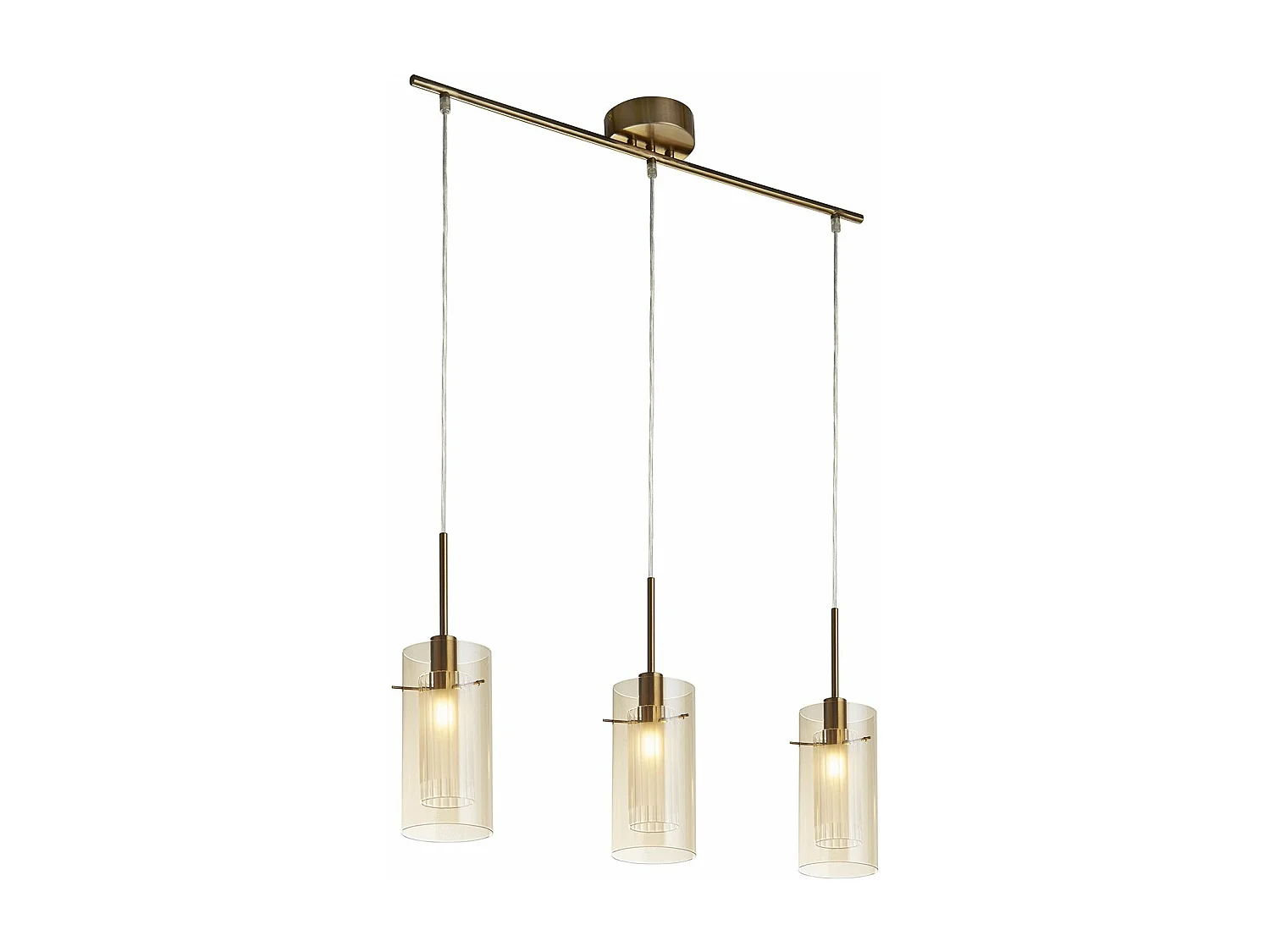 Lampadario Contemporaneo Duetto 3 Acciaio Ottone Vetro 3 Luci E14