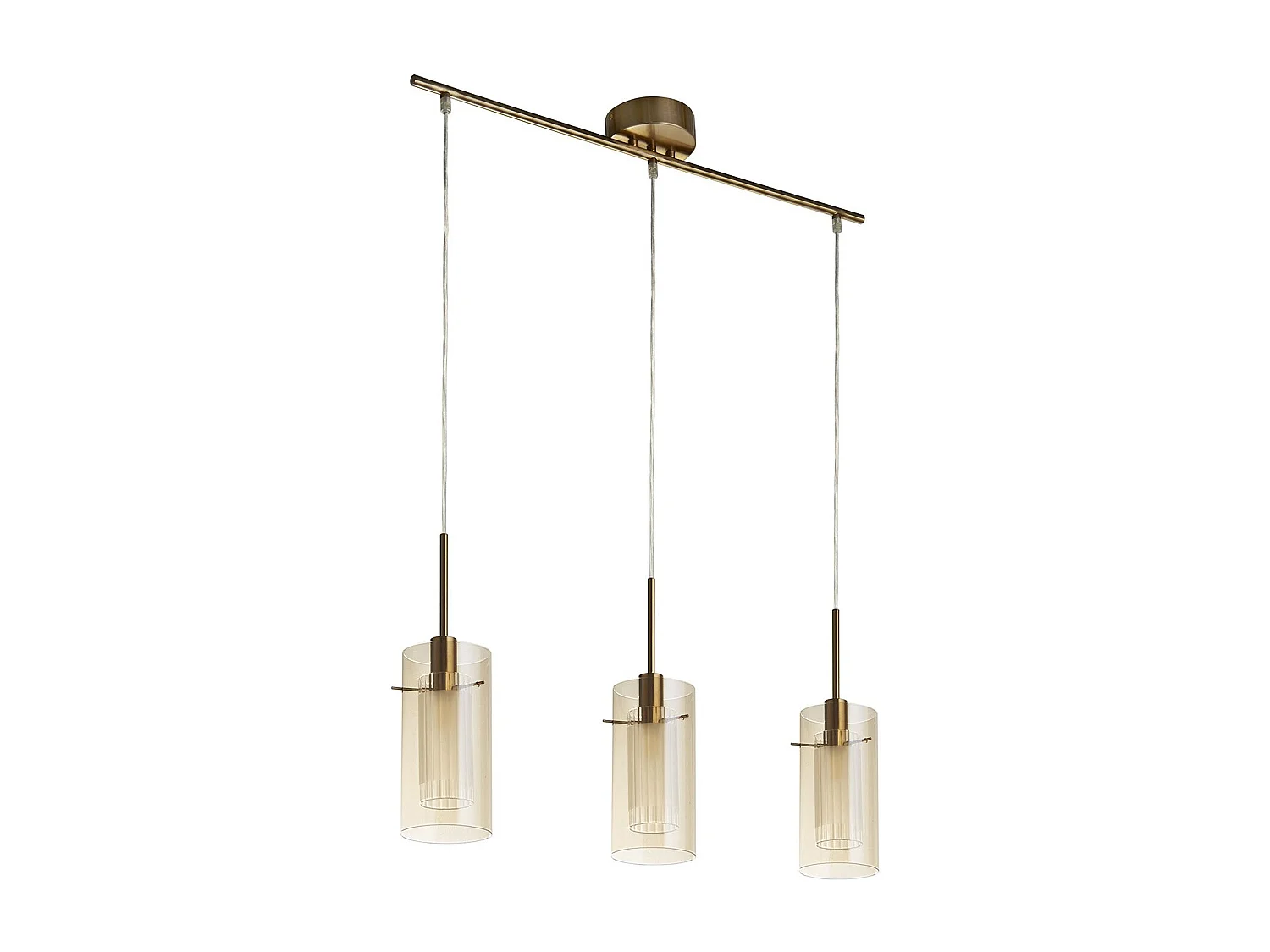 Lampadario Contemporaneo Duetto 3 Acciaio Ottone Vetro 3 Luci E14