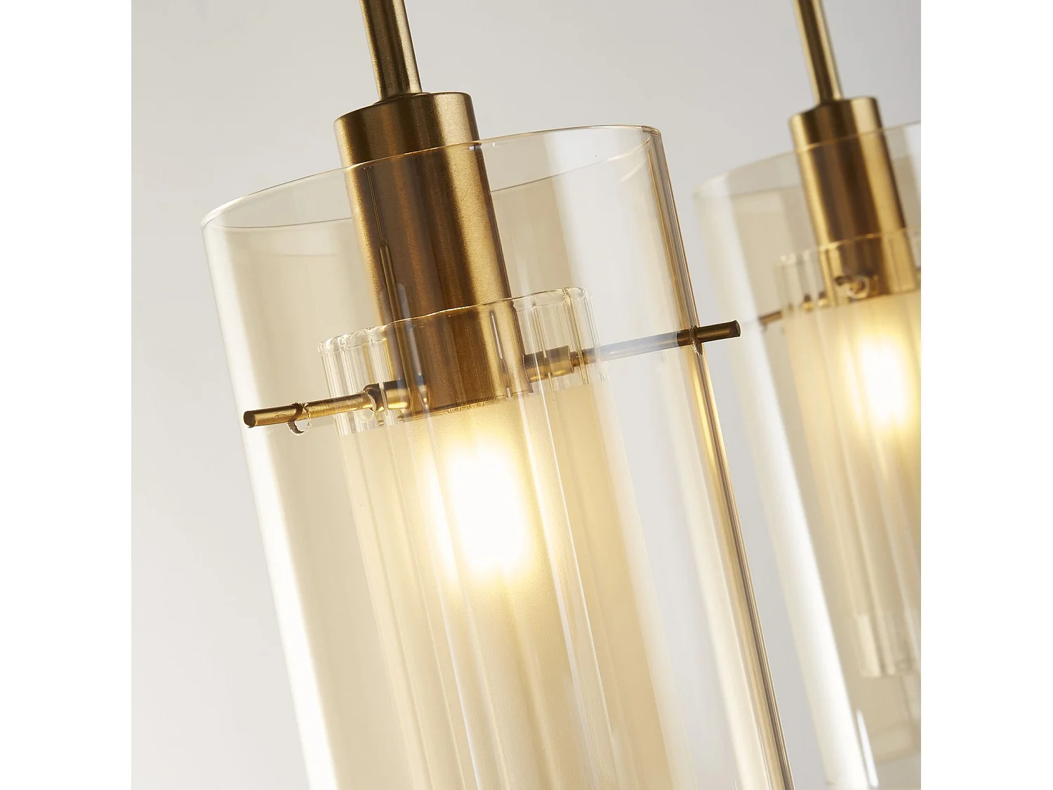 Lampadario Contemporaneo Duetto 3 Acciaio Ottone Vetro 3 Luci E14