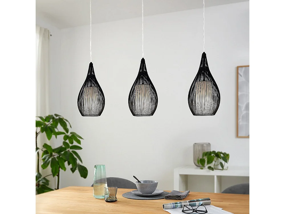 Lampadario Contemporaneo Razoni 3 Luci Acciaio Nero