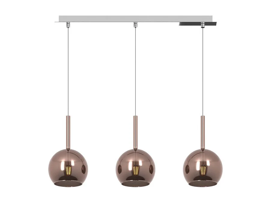 Sospensione Contemporanea Rosone Rett. Future Met. Cromo Vetro Rame 3 Luci E27