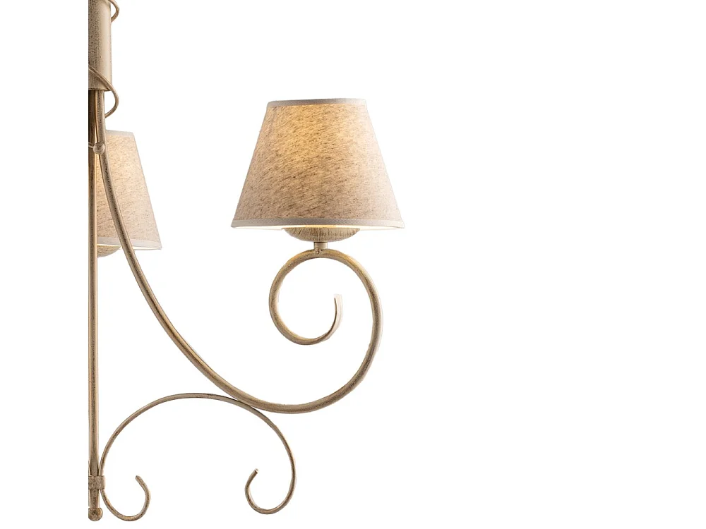 Lustre Vienna fer ivoire, décor or antique, abat-jour jute d.13, 3 lumières d.52 cm, déco douce et lumineuse