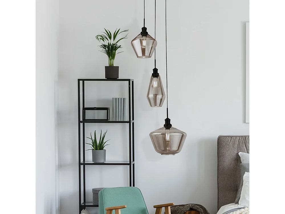 Searchlicht MIA - 3 licht Cluster-Hängelampe Deckenanhänger Rauchglas