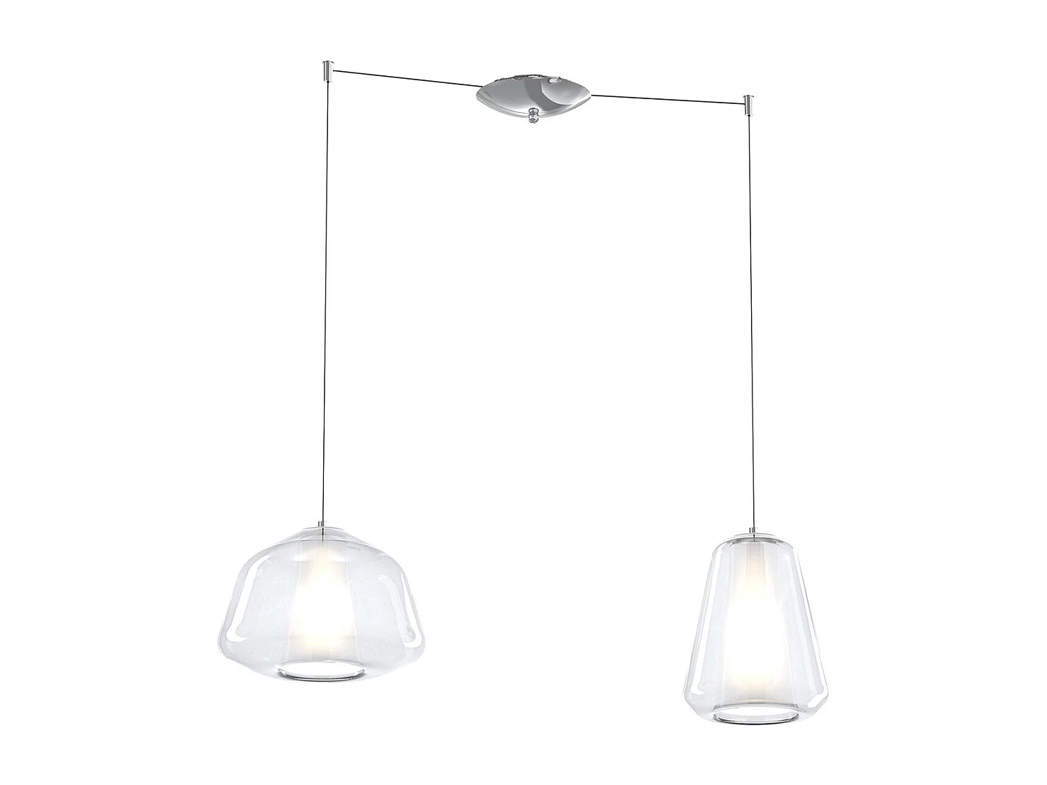 Sospensione Cromo 2 Luci Spostabile Vetri Alpha + Gamma Trasparenti