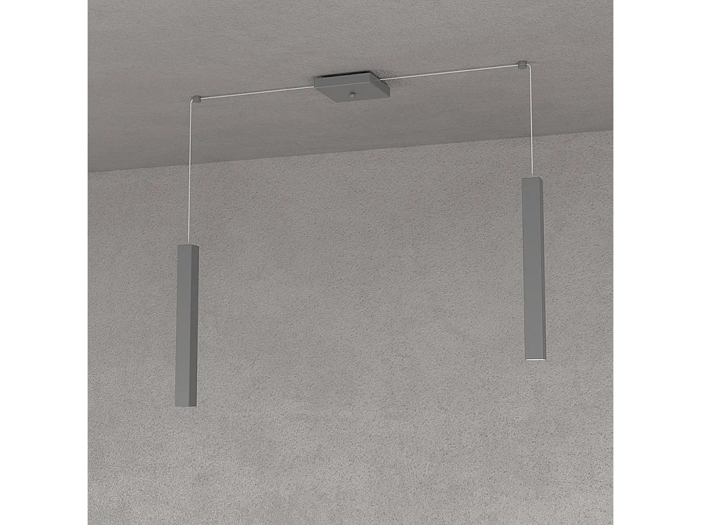 Square Tube Sospensione 2 Luci Grigio Antracite Cavo Cm.250 Con Base