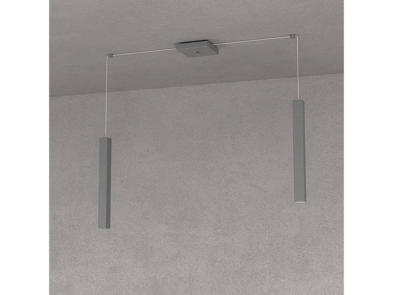 Square Tube Sospensione 2 Luci Grigio Antracite Cavo Cm.250 Con Base