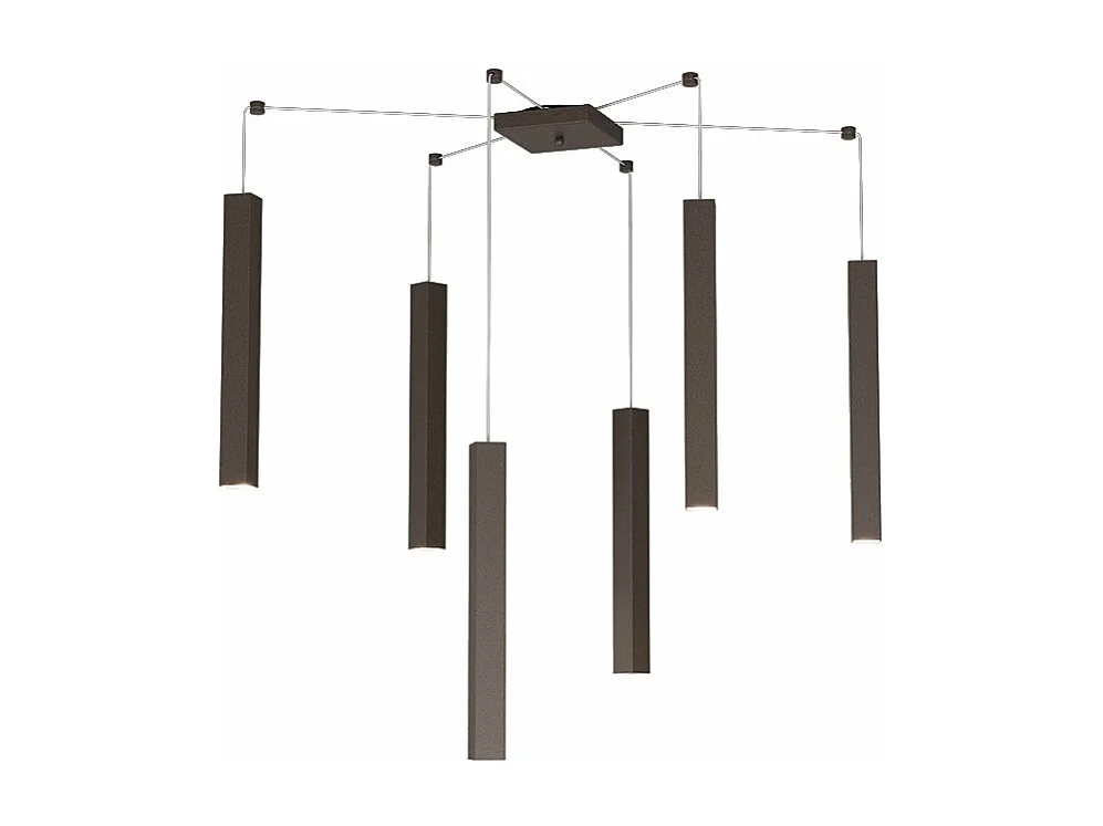 Sospensione Moderna Square Tube Metallo Marrone 6 Luci Gu10