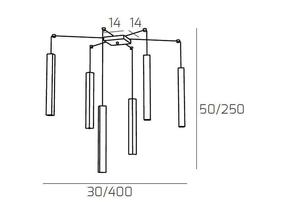 Sospensione Moderna Square Tube Metallo Marrone 6 Luci Gu10