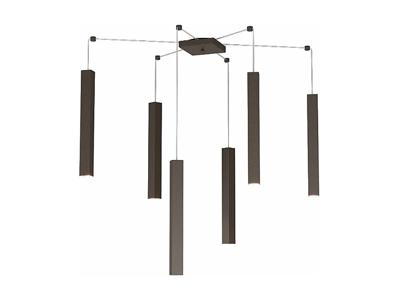 Square Tube Sospensione 6 Luci Marrone Cavo Cm.250 Con Base