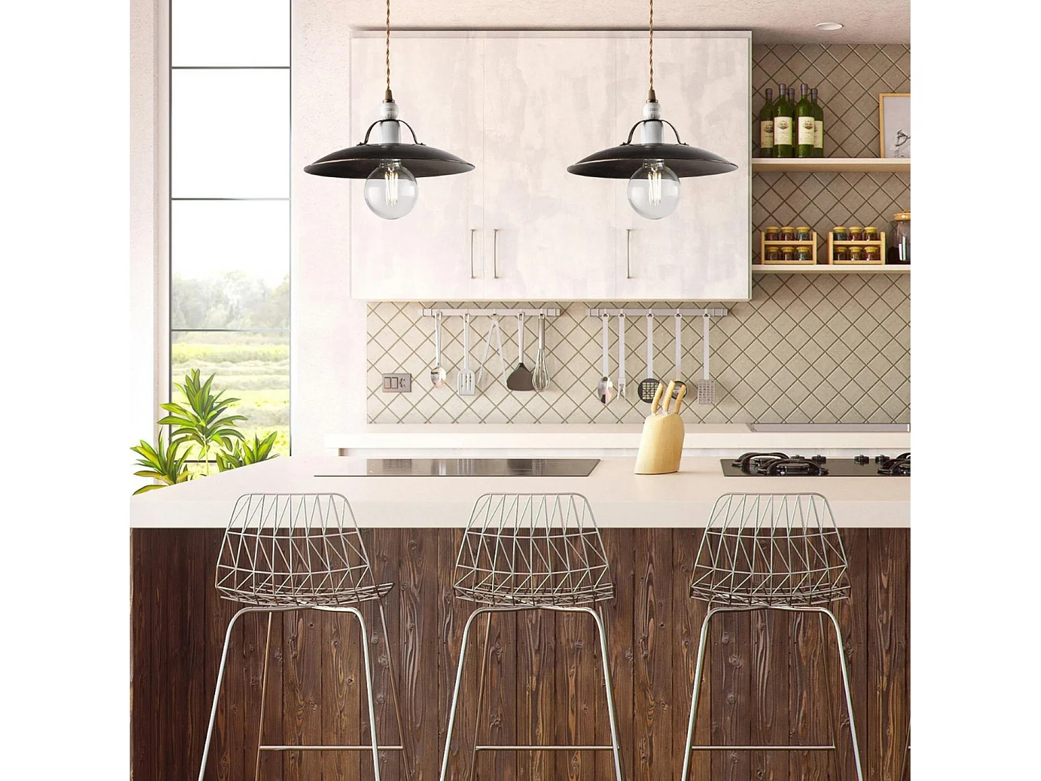 Sospensione Cantina Stile Industrial 1 Luce Ferro Marrone E Oro