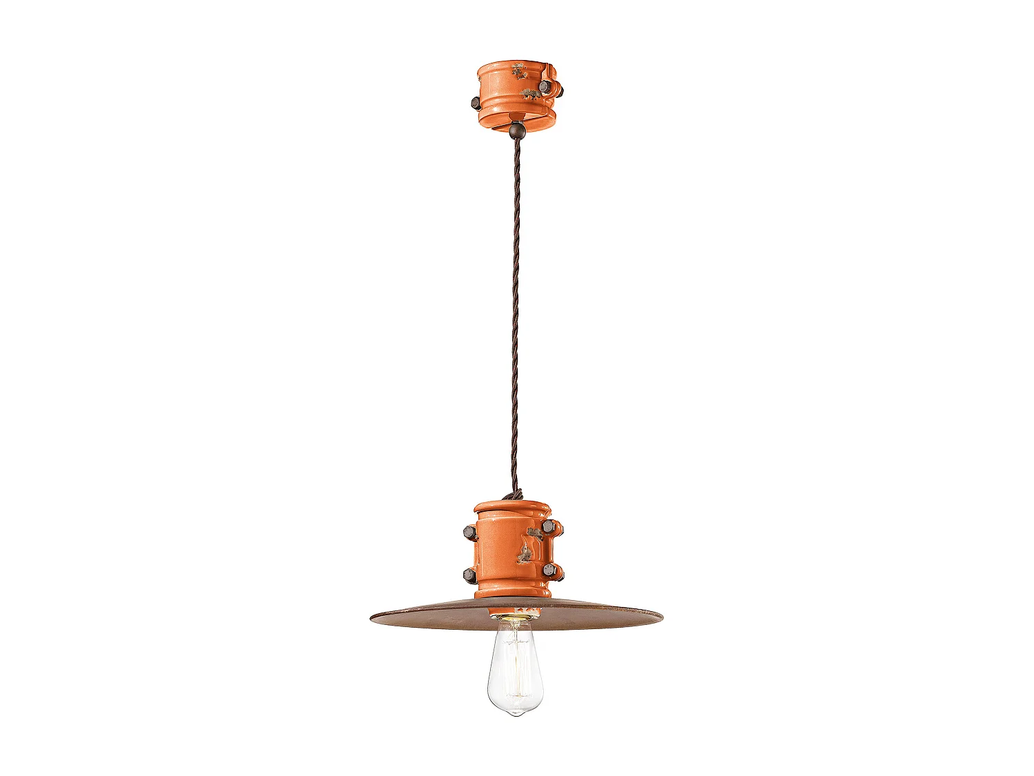 Lampadario Vintage Urban Ferro E Ceramica Arancio 1 Luce E27 40Cm