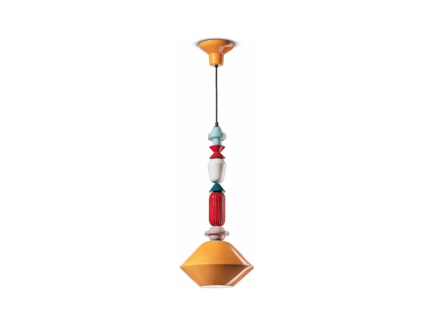 Sospensione Media Vintage Decò Lariat Ceramica Giallo 1 Luce E27