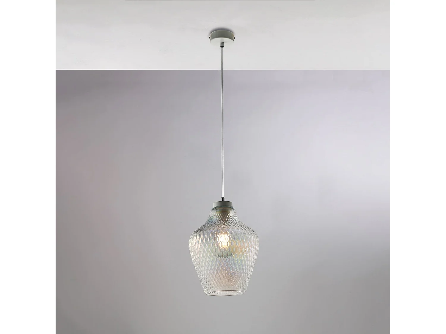 Sospensione 1 Luce Maya In Ferro Laccato Bianco E Vetro Soffiato Trasparente