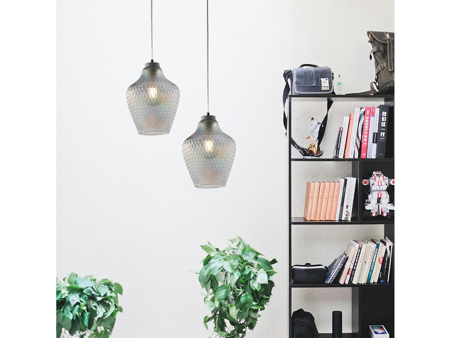 Sospensione 1 Luce Maya In Ferro Laccato Bianco E Vetro Soffiato Trasparente