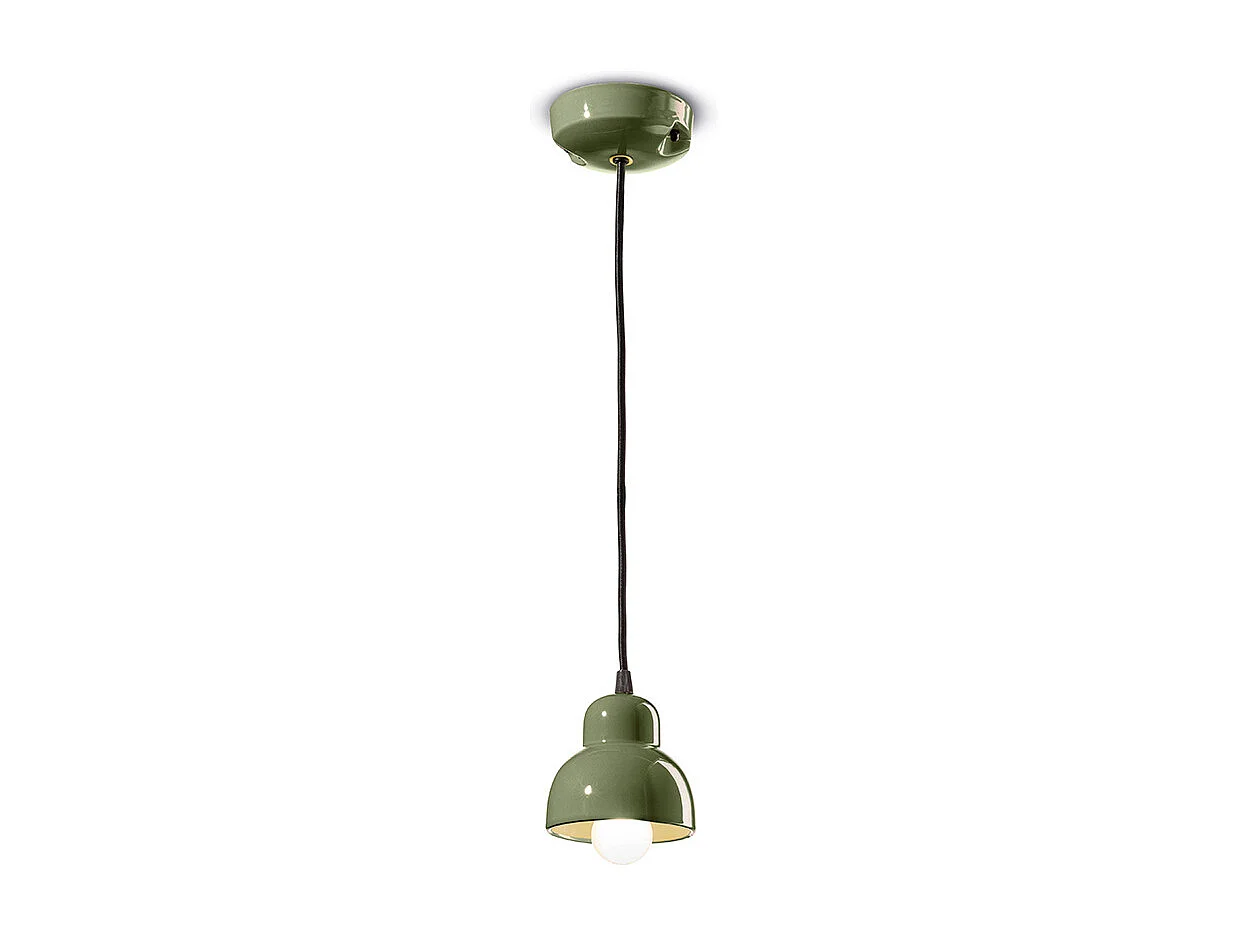 Lampadario Vintage Decò Berimbau Ceramica Verde Salvia 1 Luce E14
