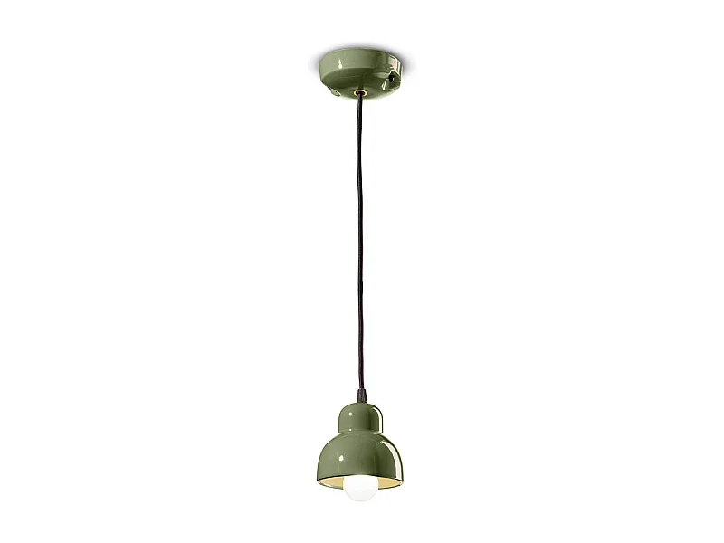 Lampadario Vintage Decò Berimbau Ceramica Verde Salvia 1 Luce E14